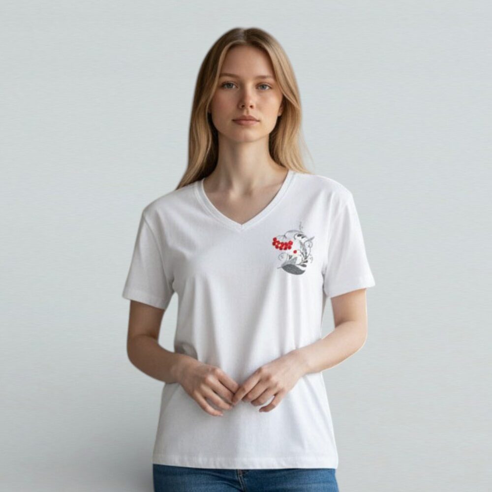 Жіноча футболка з вишивкою "Калина Петриківка"